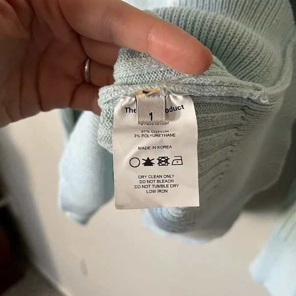 TheOpen Product Blue V Neck Ribbed Sweater Bell Sleeves Women's Size S - Picture 7 of 13